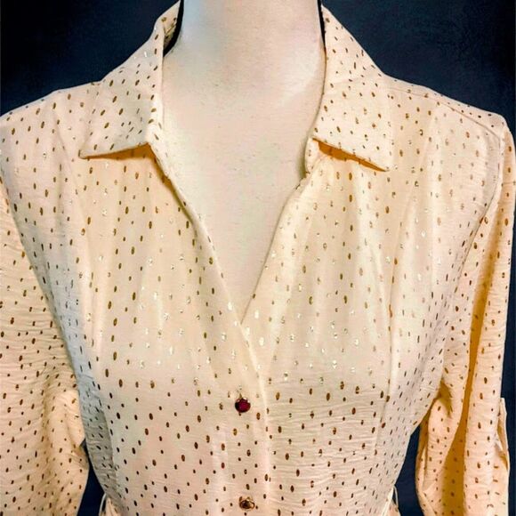 Emily Daniel's Gorgeous Button-up Long Sleeve Midi Dress in Cream/Gold in Large - Picture 5 of 10